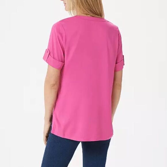 BROOKE SHIELDS Timeless Lace-Up Neck Woven Top - Picture 4 of 6